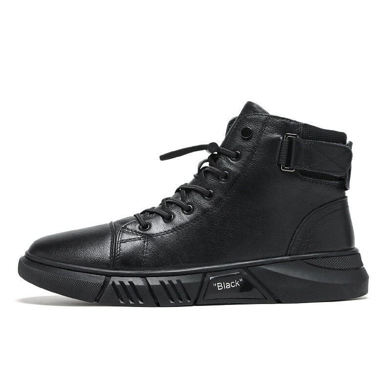 Fashion Leather Shoes Men Casual Shoes Winter Plus Velvet to Keep Warm Black Comfortbale Sneakers Men Flats Shoes Big Size 48