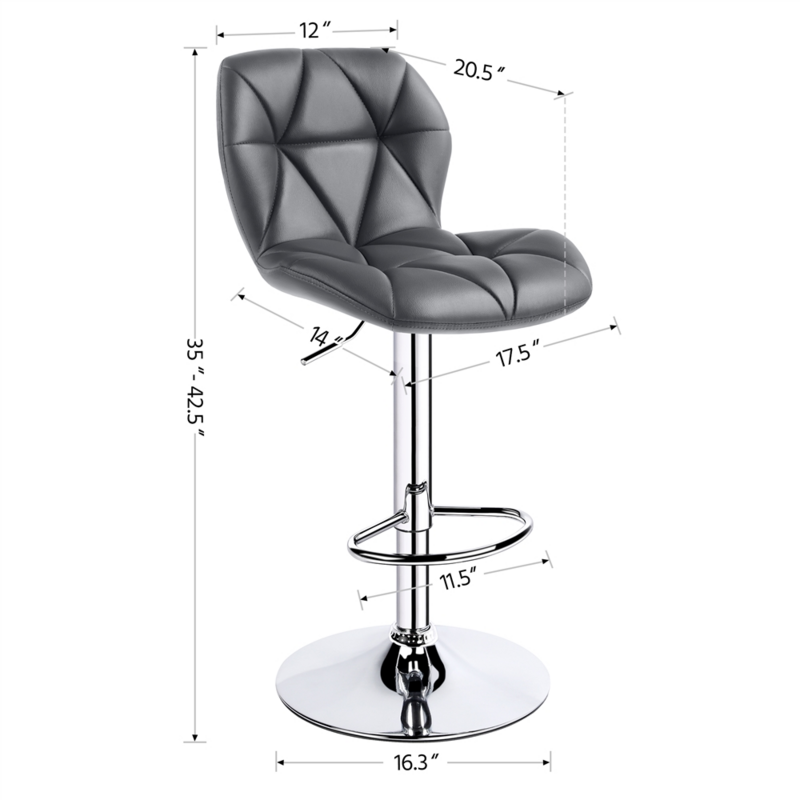 Alden 디자인 현대 조절 가짜 가죽 회전 바 의자 Armless, 2pcs, 회색 의자 바 의자 카운터 의자