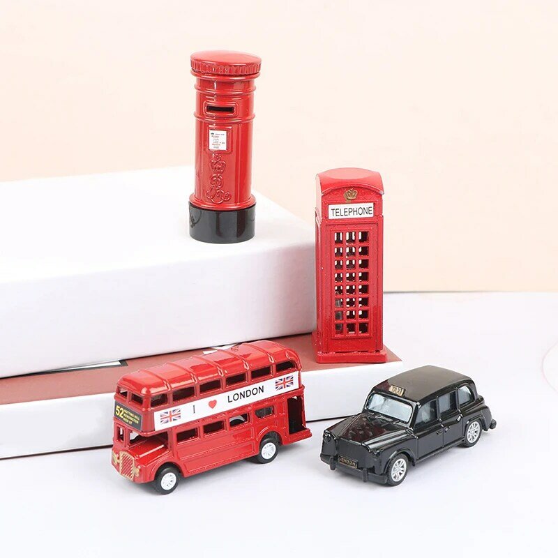 빈티지 영국 유럽 버스 모델 미니어처 레드 그린 연필 깎이, 런던 메탈 레트로 홈 인테리어 골동품 어린이 장난감