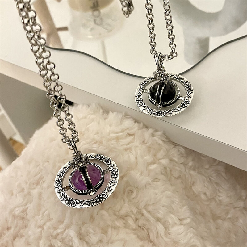Collier avec pendentif en cristal pour femme, bijou de mariage tendance, violet, noir, saturne et or