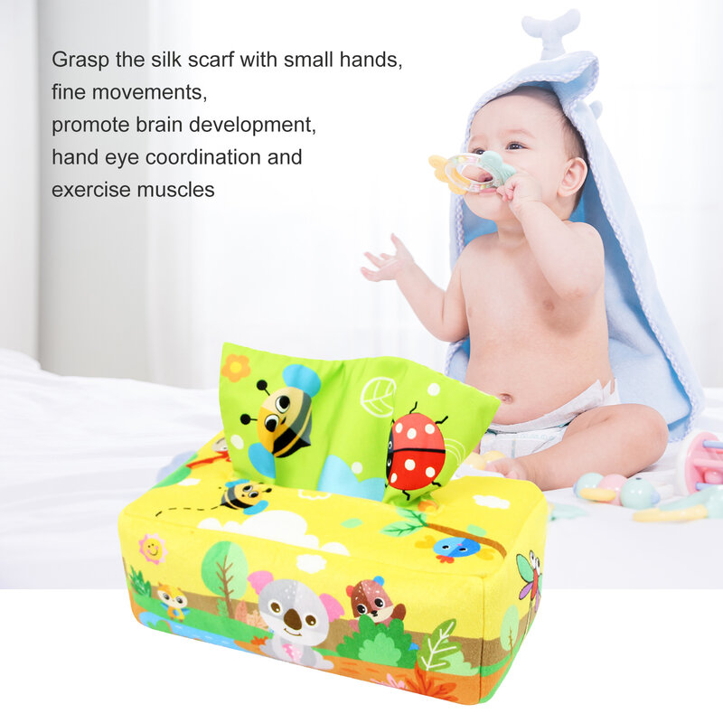 Pull Along Baby Sensory Toys Pull Along Magic Tissue Box Animal STEM Montessori Toy Educational Manipulative Preschool Learning