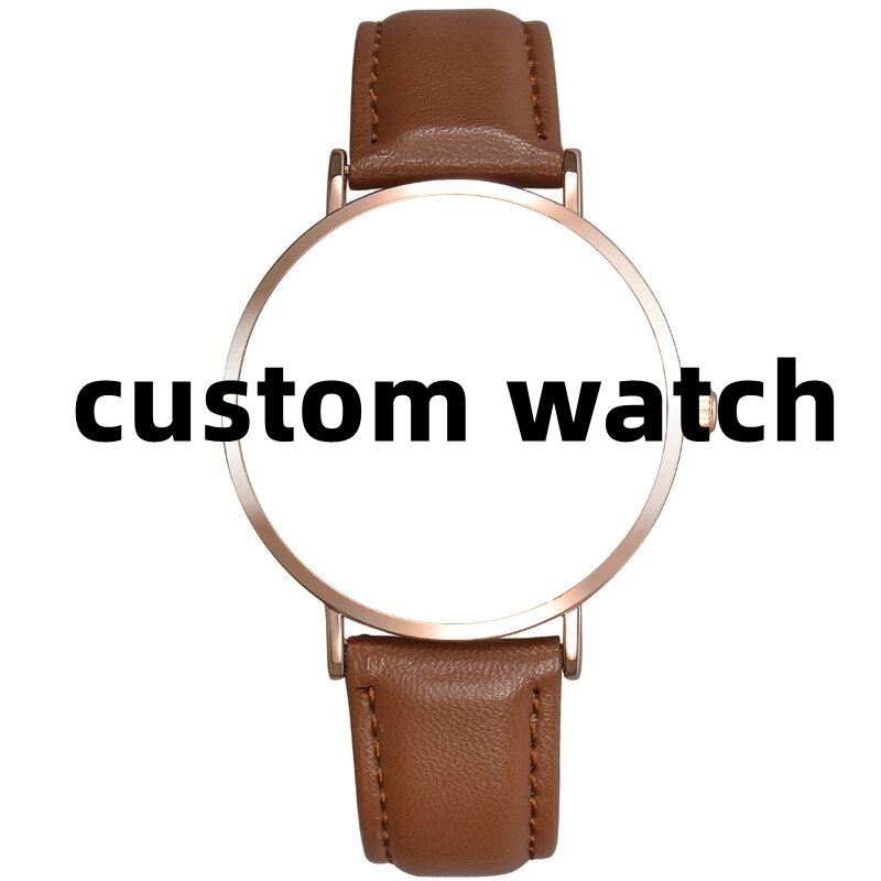 Reloj con foto personalizado, correa de cuero, pulsera de cuarzo de oro rosa, reloj (hombre, mujer, Universal)