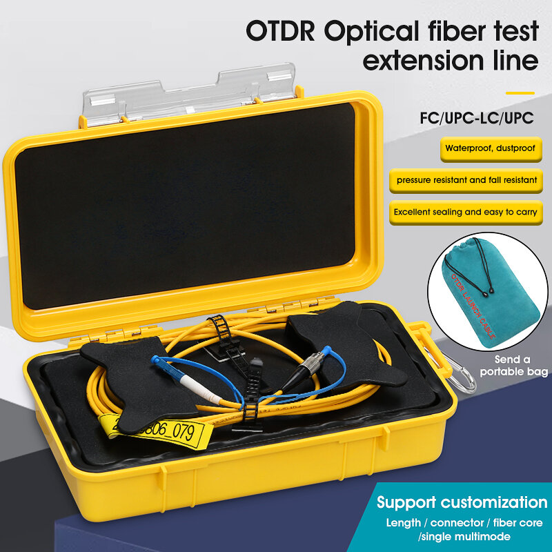 Eliminador de zona muerta OTDR LC/UPC-FC/UPC, anillos de fibra, caja de Cable de lanzamiento OTDR de fibra óptica, 500M, 1Km, 2Km, SM 1310/1550nm