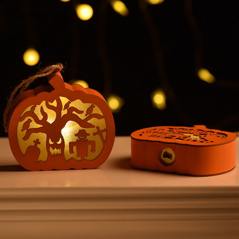 Decoração de halloween luz criativa abóbora de madeira decoração da lâmpada abóbora lanterna pendurado lâmpada decorativa festa de halloween presente