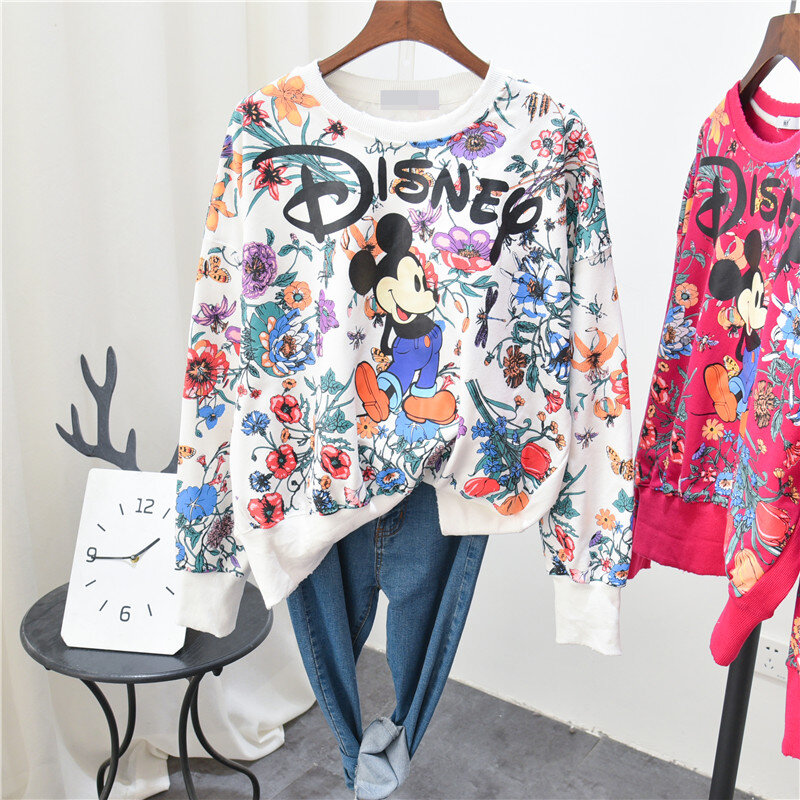 Disney-Sudadera con estampado de Mickey Mouse para hombre y mujer, jersey de manga larga con cuello redondo y cuello redondo, en 6 colores, estilo informal, clásico y acogedor, para Otoño e Invierno
