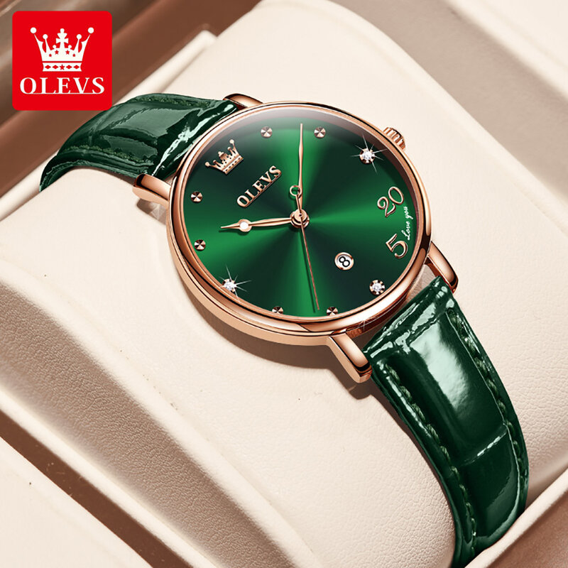 OLEVS modny wysokiej jakości zegarek kwarcowy damski pasek Corium moda wodoodporny zegarek dla kobiet kalendarz