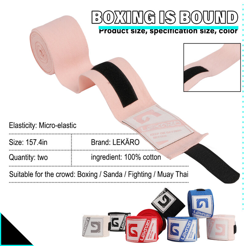 Lekaro – gants de boxe rose de 4 M, équipement de tactique de combat, bande de coton fixe, Sanda Muay Thai, sangle tampon, boxe, free sparring