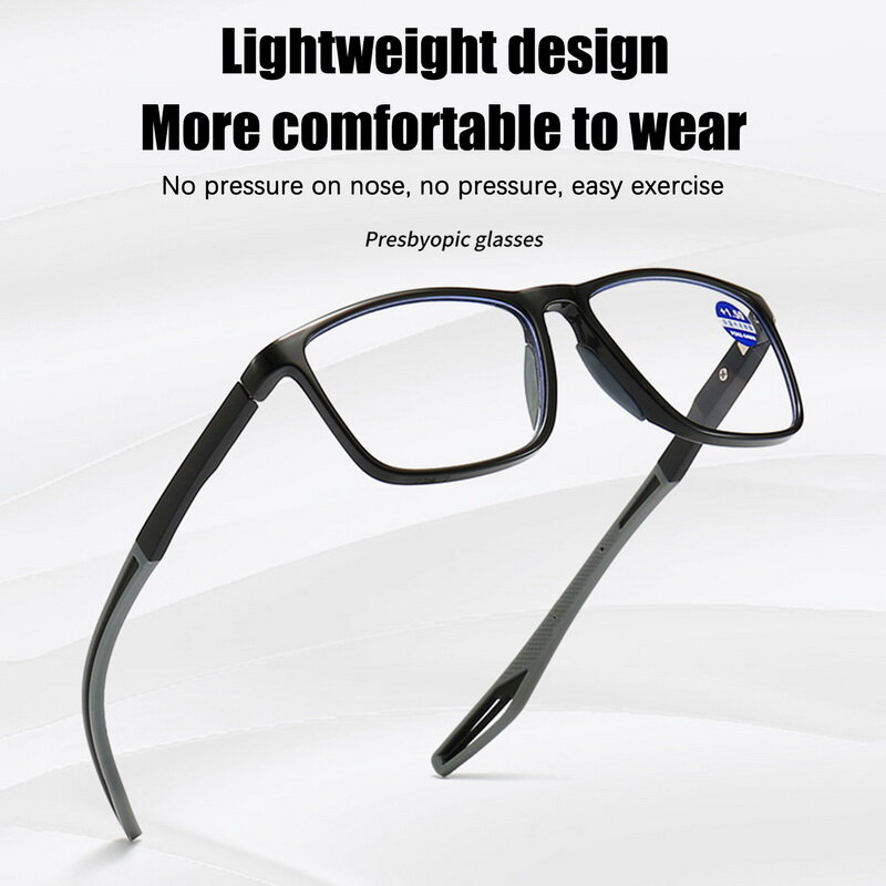 Moda tr90 silicone quadro óculos de leitura homem idosos presbiopia esportes óculos ultra-leve anti luz azul + 1.0 a + 4.0