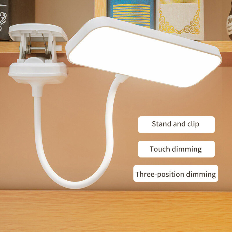 Lampe de table LED flexible aste avec clip, lampe de bureau à gradation continue, veilleuse de chevet, étude, lecture, travail de bureau, 360 °