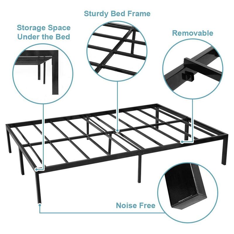 Cadre de lit à plateforme entièrement en métal, robuste, noir, 14 pouces, assemblage facile