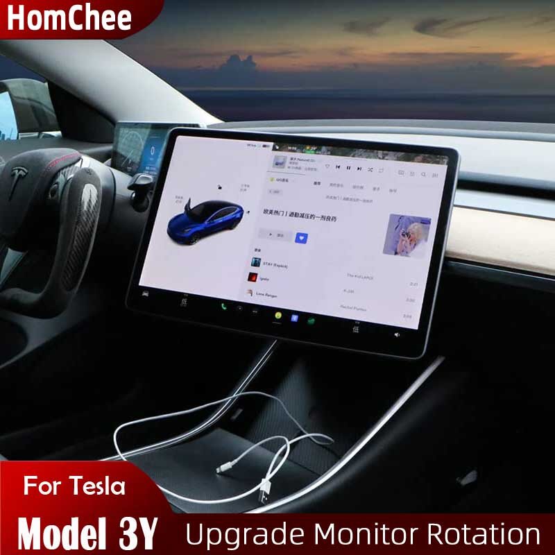 HomChee Monitor หมุนสำหรับ Tesla รุ่น3รุ่น Y Retrofit สี่ทิศทาง Central Control จอแสดงผลหมุนวงเล็บ
