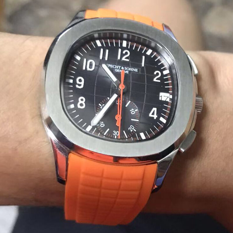 男性用のオレンジ色の高級クォーツ時計,シリコン腕時計,耐水性,発光,ミリタリー,フルクォーツ