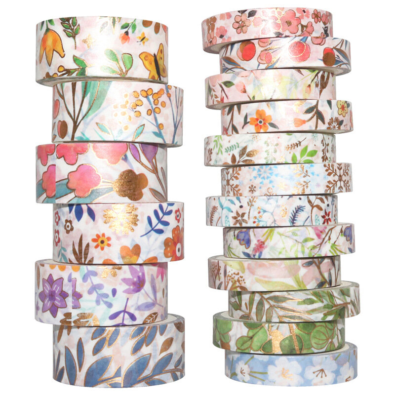 18pcs/Set DIY Scrapbooking Stationery School Supplies Romantic Floral Paper Washi Tape Flower Masking Tapes Decorative Stickers