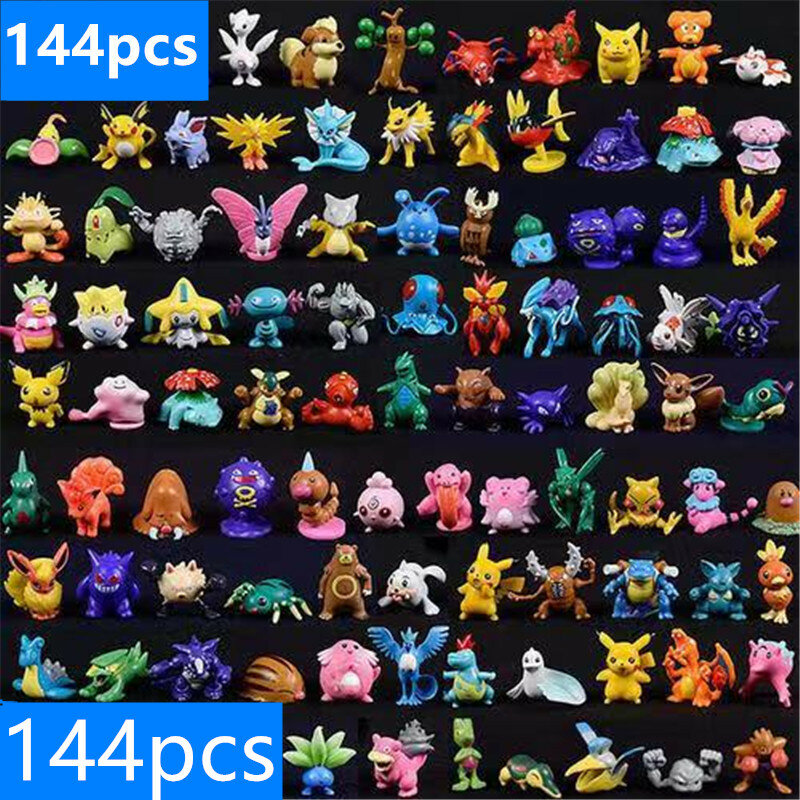 Figuras de acción de Pokémon para niños, juguetes de Pikachu genuinos, caja de regalo de Navidad, 1-144 piezas