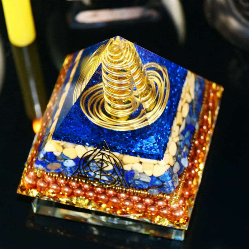 Original chakra energia cristal orgon pirâmide ornamento cura espiritual retro jóias decoração ametista lapis resina artesanato
