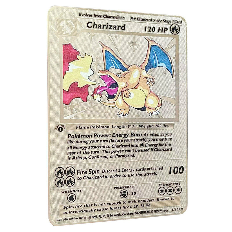 Pokemon Pikachu Metal Card Charizard Ex Pokemon Shiny Charizard Vmax Mewtwo juego de colección Anime Metal juguetes para niños