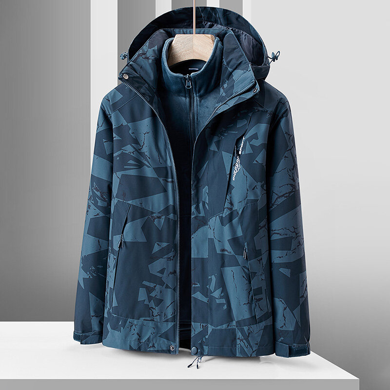 2022 zima Cargo kurtka wojskowa mężczyźni gruba ciepła z nadrukiem niebieski parki ubrania z kapturem Plus aksamitna moda Oversize 6XL płaszcz z kieszeniami