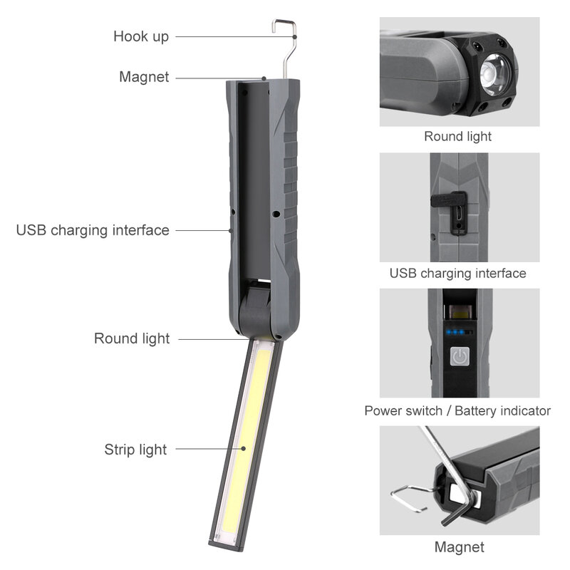 Linkax أحدث المحمولة COB مضيا الشعلة مصباح ليد بوحدة USB قابل لإعادة الشحن العمل ضوء الفانوس المغناطيسي معلقة هوك مصباح للخارجية