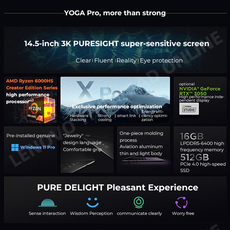 Lenovo-Yoga proラップトップ,3050 GB,512GB,14.5インチ,120Hz,タッチスクリーン