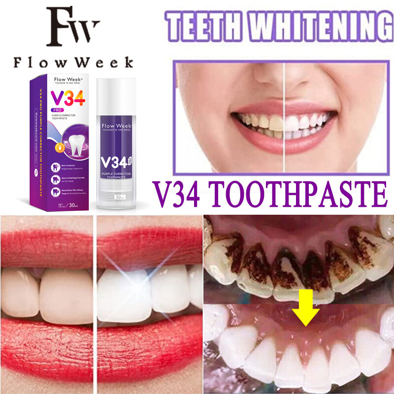 تدفق الأسبوع V34 برو معجون الأسنان 30 مللي تبييض الأسنان إصلاح معجون الأسنان رائحة تنظيف إزالة الجير الأسنان للبقع تبييض