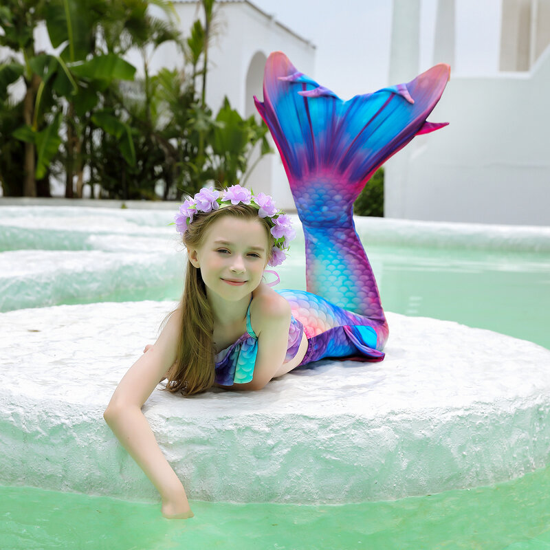 Fantasy Kids Girls nuoto Mermaid tail Mermaid Costume Cosplay bambini natale regalo di compleanno Costume da bagno può aggiungere pinna Monofin