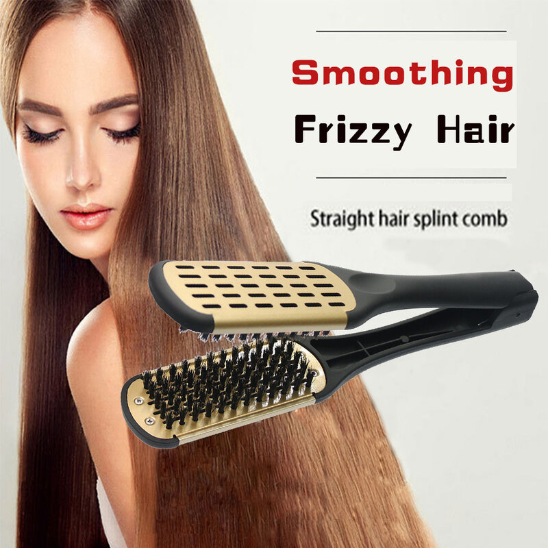 Pro Hairdressing Straightener Nylon Hair Straightening Double Brushes V Shape Comb Clamp Not Hurt Styling Tools DIY Home