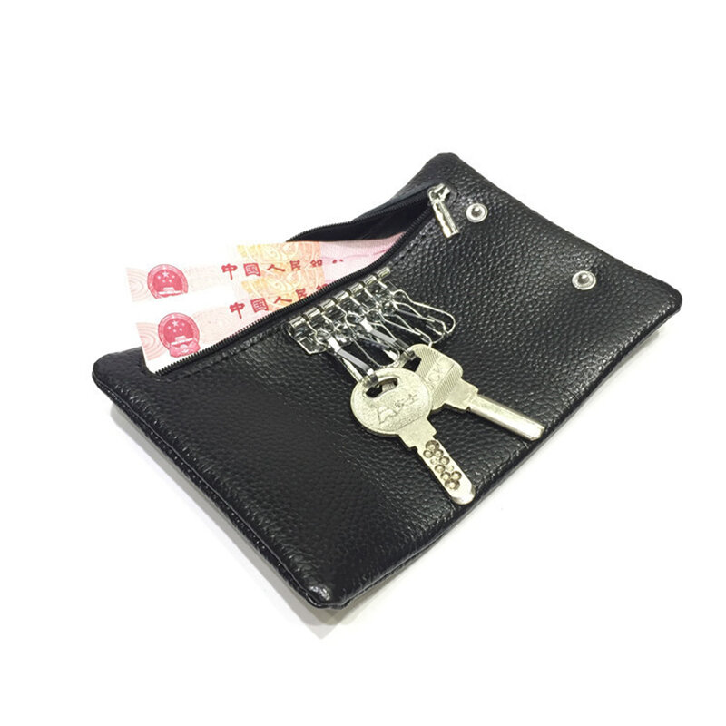 LLavero de cuero de vaca con letras personalizadas para mujer, cartera para llaves con bolsillo, tarjetero