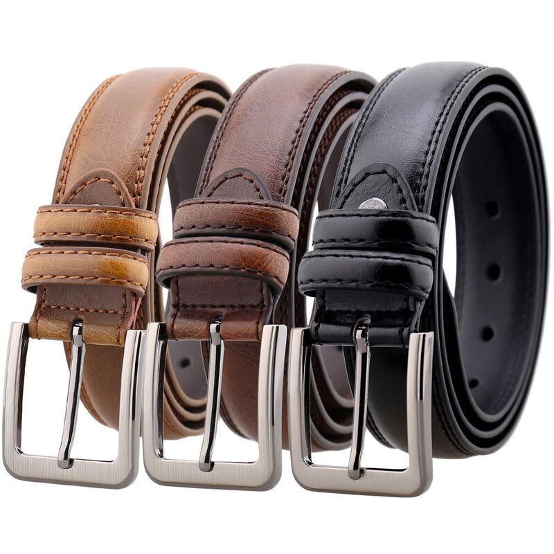Cinturón de alta calidad para hombre, hebilla de Pin, ancho de 3,3 CM, dos capas de cuero de vaca, informal, moda, pantalones vaqueros, cinturón de negocios