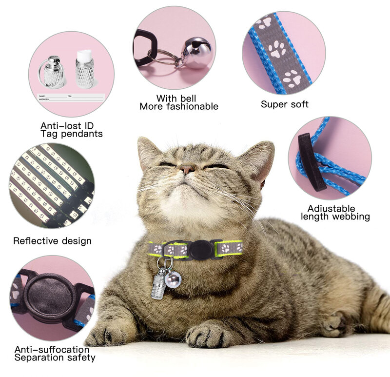 Pet Collar com Bell ID Tag Tube Reflexivo Animais de estimação Anti-perda Cachorro Do Cão Gato Acessórios Gatinho Colar Ajustável Segurança Colar