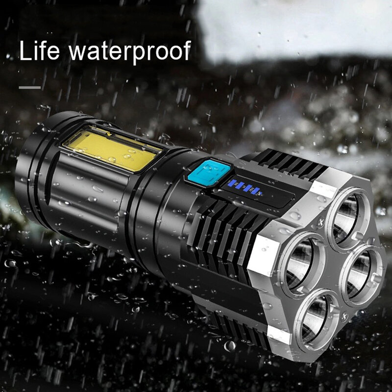 4 Core LED Flashlight USB Rechargeable COB Light Camping Hiking Torches Waterproof Ultra Bright Lamp Outdoor Portable Lantern