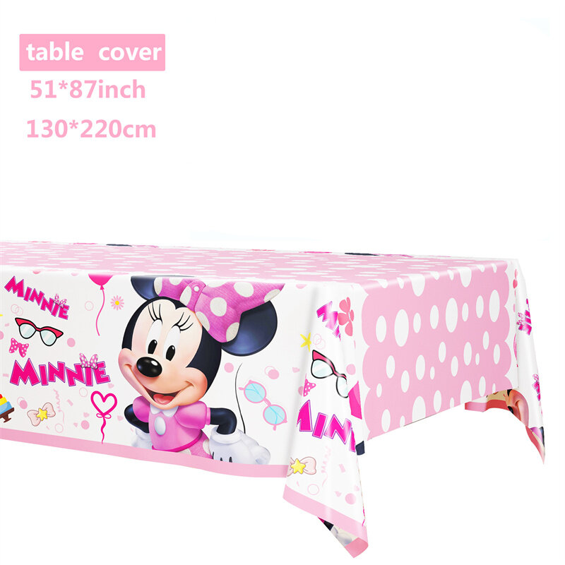 Minnie Mouse Tema Dekorasi Pesta Ulang Tahun Perlengkapan Pesta Bayi Piring Cangkir Serbet Taplak Meja Peralatan Makan Pesta Sekali Pakai