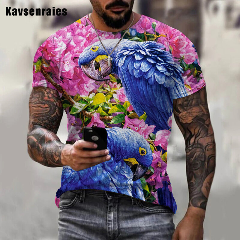 2022 nowych moda papuga kwiat T-shirt zwierząt Brid 3D męskie koszulki z nadrukiem kobiety odzież topy Unisex Streetwear swetry typu oversize