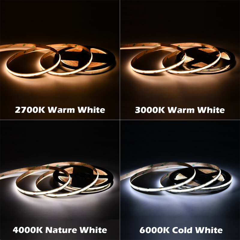 Ruban lumineux LED haute densité, Flexible, RA90 linéaire blanc chaud, DC12V 24V, 5mm 8mm COB 480LED