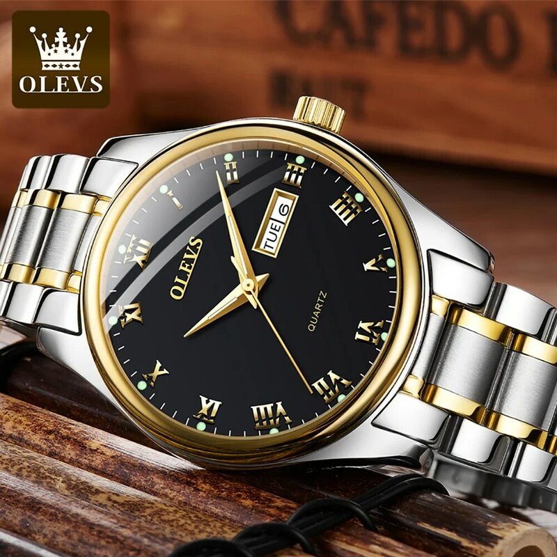Мужские кварцевые деловые часы OLEVS, водонепроницаемые наручные часы отличного качества с календарем, отображением недели