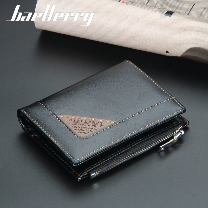 2022 High Quality Men's Wallet Fashion PU Leather Vertical Zipper Coin Purse Large Capacity Buckle Male Solid Color Card Holder
