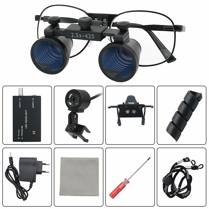 Ultra-lightweight Dental Loupes 2.5X 3.5X Dental Binocular Magnifier with 3W LED Headlight Rechargeable Lithium Battery