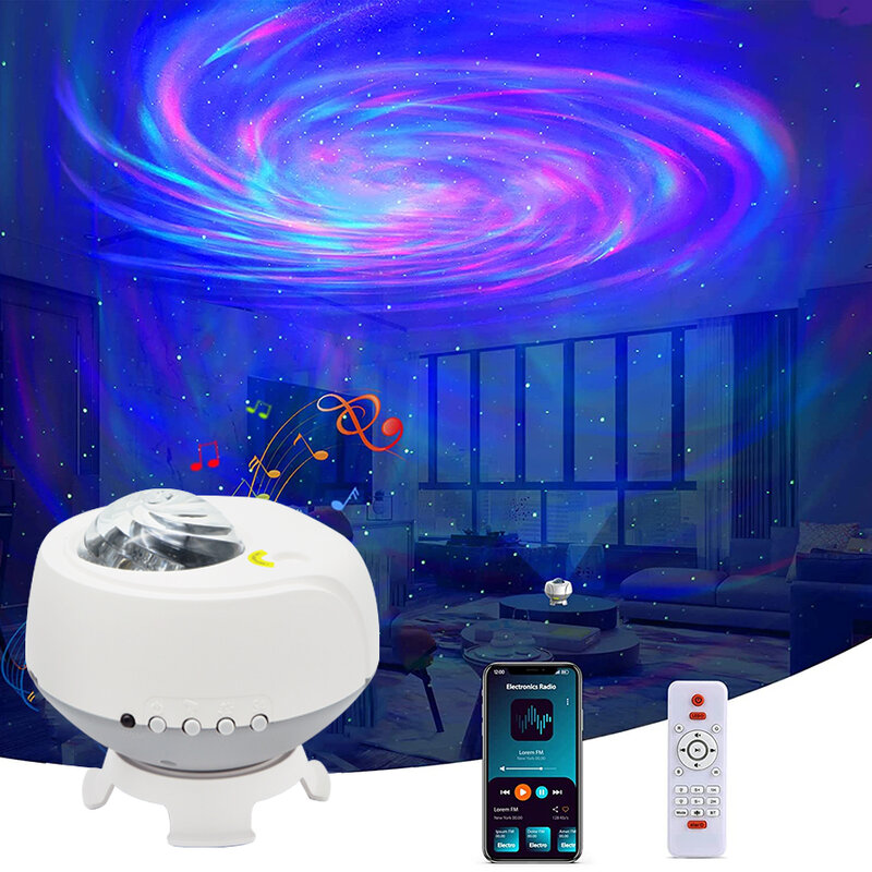 Proyector de cielo estrellado con Bluetooth, altavoz de música, luz LED nocturna, nebulosa, estrella del océano, Luna, lámpara de noche