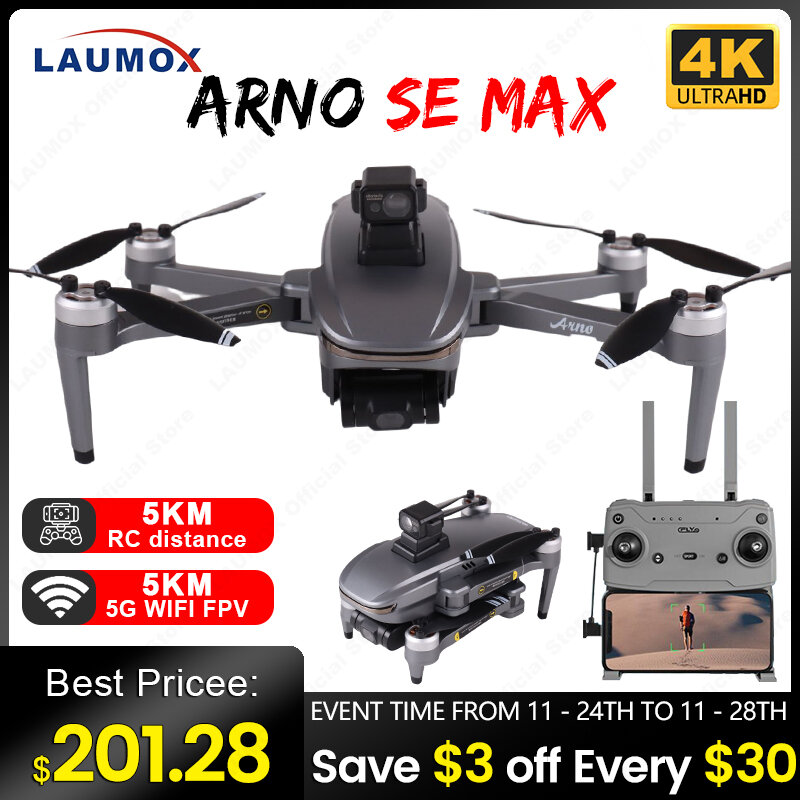 Arno SE MAX – Drone professionnel 4K à 3 axes, Micro cardan, Wifi, GPS, 5G, avec caméra HD, FPV, pliable, sans balais, RC, C-FLY