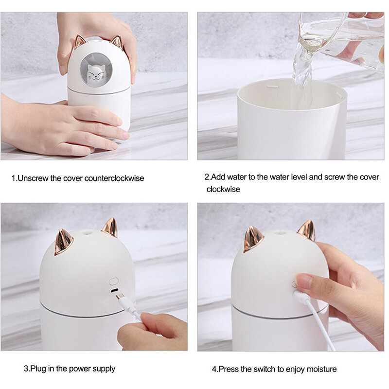 2022 LED Light น้ำหอม Cat ออกแบบ Cool Mist USB Humidifier อัลตราโซนิค Ultra-Quiet Humidifier สำหรับห้องนอนเด็ก