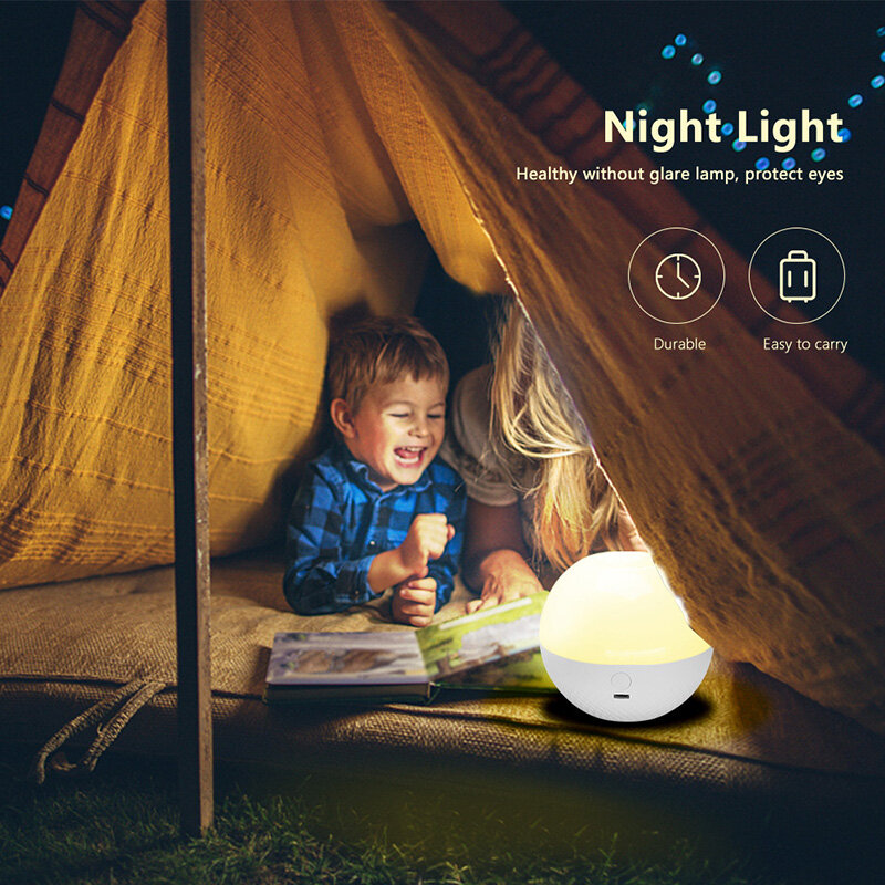 子供のためのカラフルなLEDナイトライト,タッチコントロール付きの丸い常夜灯,USB充電器,部屋の装飾