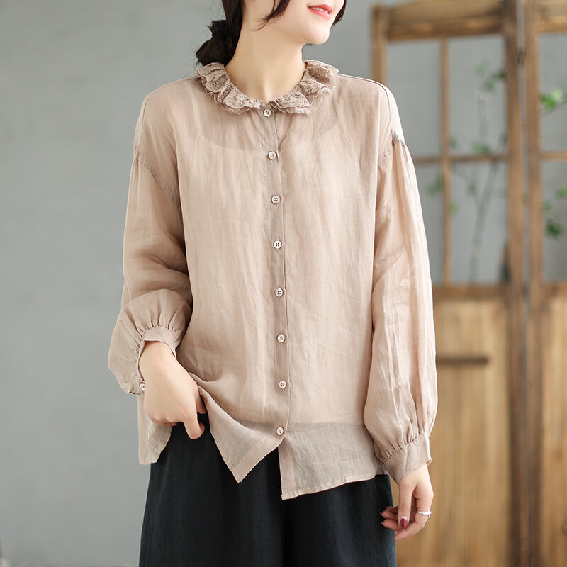 Sweet Korean Lace Polo Shirt Women's Long Sleeve 2023 Spring/summer New Shirt Loose Top