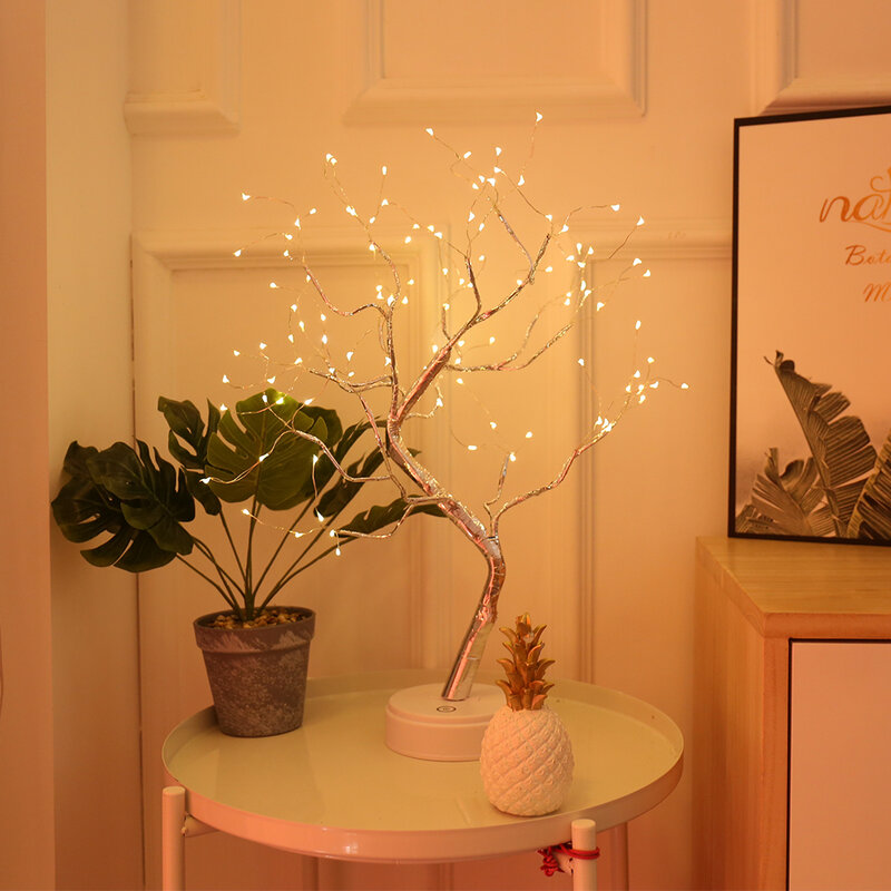 Lámpara LED de noche para decoración del hogar, luz de hadas de árbol, USB, para dormitorio, mesita de noche, bricolaje, decoración de fiesta