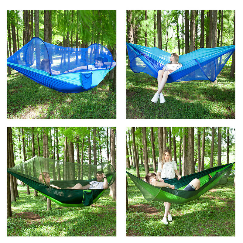 1-2 pessoa portátil pop-up rede de acampamento ao ar livre com mosquiteiro pára-quedas tecido de náilon pendurado cama dormir jardim balanço