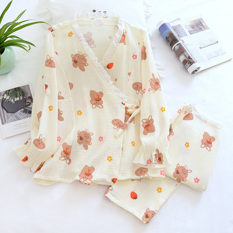 Nursing Pajama Set Expectant Mother Clothes Soft Spring Pregnant Women Frenulum Adjustable Waist Cotton Confinement Sleepwear