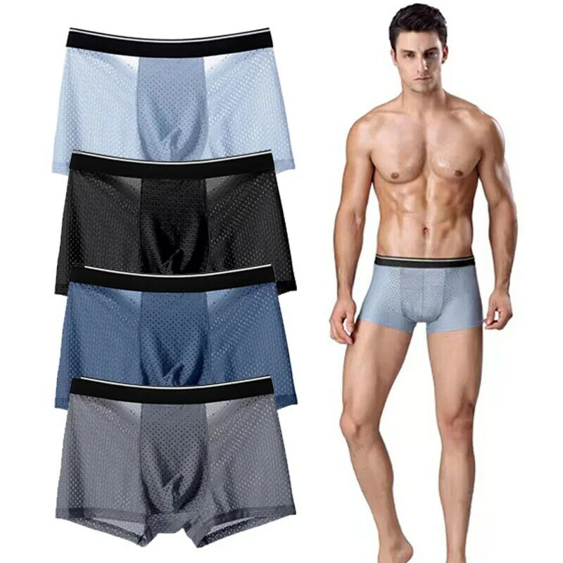 Mens Underwear Ice Silk Cool Breathable Underwear In Summer Comfortable Soft And Breathable Fashionable Large Size Boxer Set