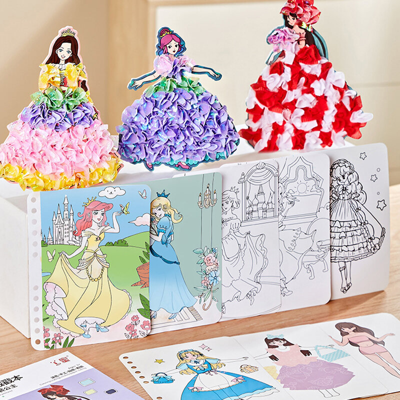 Drawing Dress-up Stickers Book DIY Paint Girls Toys Kid Art Poking Princess Handmade Educational Coloring Children Learning Gift