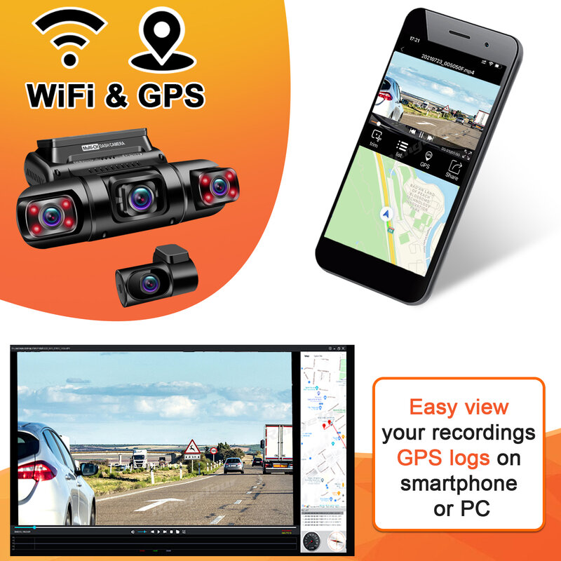 4 채널 4*1080P 및 3 채널 170 ° 자동차 DVR GPS 와이파이 대시 카메라, 8 IR 밴 택시 운전 레코더 24 시간 주차 야간 투시경