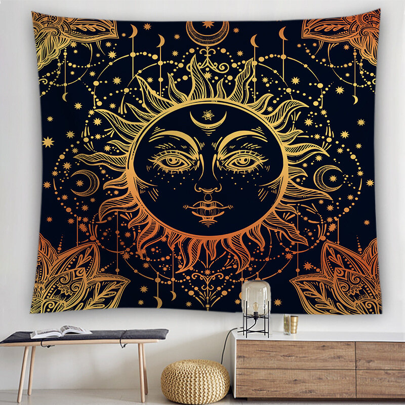 Tapeçaria personalizado mandala tapeçaria branco preto sol e lua tapeçaria tapeçaria tarô hippie tapetes de parede decoração do dormitório cobertor