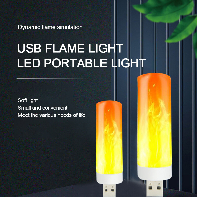 Luz de noche LED con USB, lámpara de luz nocturna con efecto de llama de 5V, lámpara de vela parpadeante dinámica, iluminación ambiental de decoración