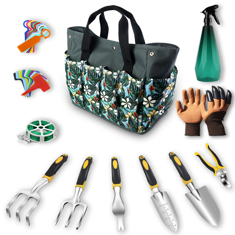 Kit de herramientas de jardinería con mango de goma antideslizante, bolsa de almacenamiento Durabl, juego de herramientas de jardín con estampado Floral, regalo, envío gratis, 32 piezas